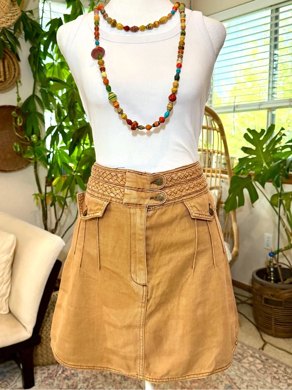 FREE PEOPLE Cotton Mini Skirt Brown Boho Festival Hippie Hipster Size 8 S/M - Picture 3 of 10